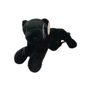 Curto Toy Black Panther Plush 10" Laydown Stuffed Animal Sewn Blue Eyes